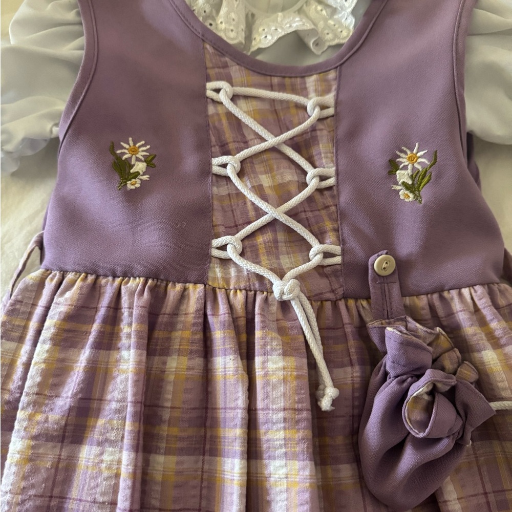 Purple Plaid Dress with Floral Embroidery German Traditional